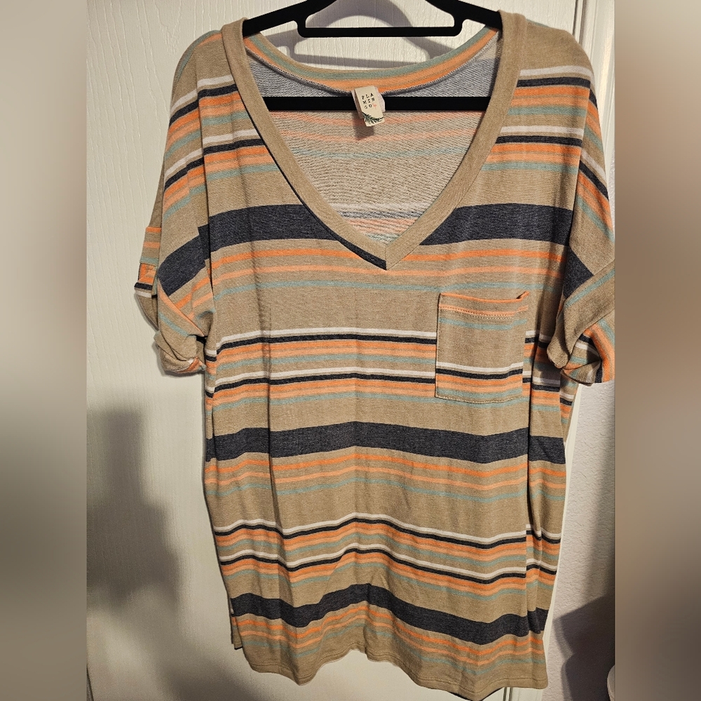 Striped V-Neck Short Sleeve Tee